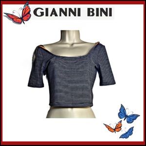 NEW GIANNI BINI OFF THE SHOULDER STRIPED CROP TOP